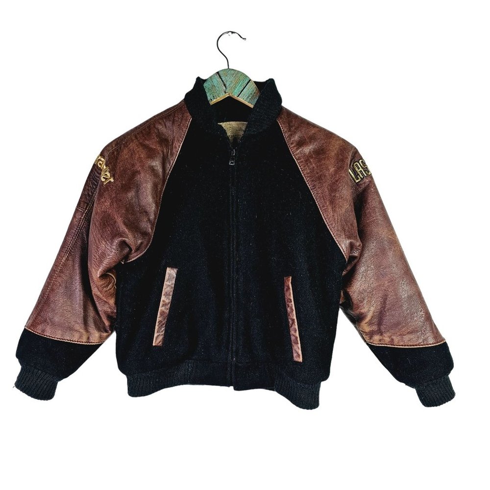 Vtg 2000 Cripple Creek PBR Wrangler Presented Las Vegas Leather Bomber, Kids 6/7